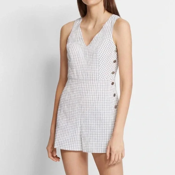 Club Monaco Cadhell White and Navy Checkered Romper Size 4 - Picture 1 of 8